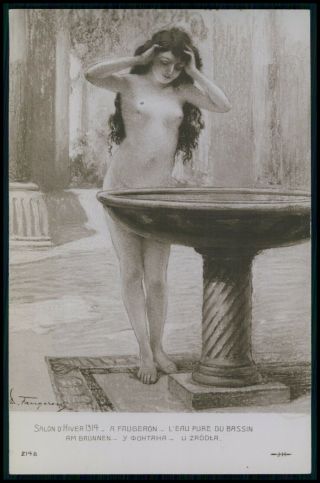 Art Faugeron Nude Woman Long Hair Pure Water Old 1910s Salon De Paris Postcard
