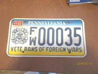 Veterans Of Foreign Wars 2000s Pennsylvania License Plate Fw00035