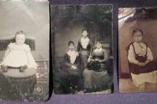 Tintype Vintage Photos Group Of 3 Baby,  Young Girl,  3 Women