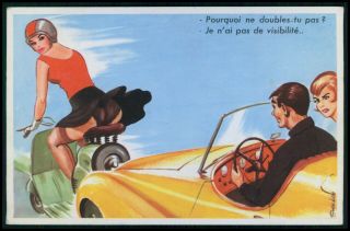 Art Carriere Sexy Pinup Motorcycle Vespa Scooter Humor 1950s Postcard H