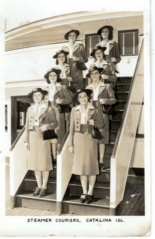 1939 Catalina Island Ca - Rppc - Eight Female Steamer Couriers Posing On Steps