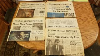 Apollo 11 Moon Landing Newspapers,  5 Days Of Boston Herald Traveler July 1969