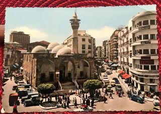 Lebanon Beirut Vintage Postcard Rue Maarad 1958 Stamp Connecticut Usa Gultraco