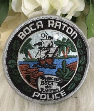 Boca Raton Police Uniform Patch Florida Gray Black Green 3 1/4”