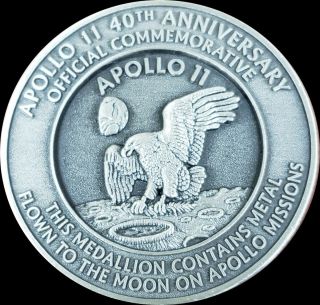 Nasa Apollo 11 Flown To The Moon Medallion 40th Anniversary Commemorative