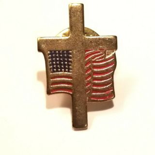 American Flag Cross Lapel Pin Vintage Christian Religious Metal Hat Pin Tie Pin