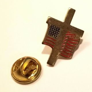American Flag Cross Lapel Pin Vintage Christian Religious Metal Hat Pin Tie Pin 2