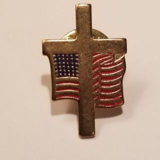 American Flag Cross Lapel Pin Vintage Christian Religious Metal Hat Pin Tie Pin 3