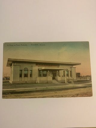 Vintage Postcard 1900s A Home On Paseo Redondo Tucson Arizona Hand Colored