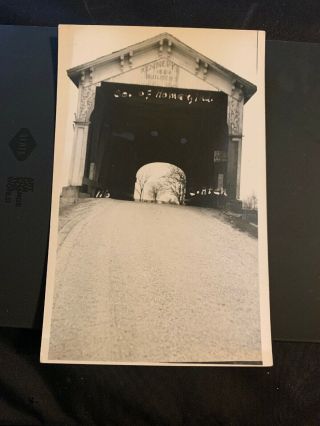 Vintage Postcard Rppc Covered Bridge Near Homer Indiana Real Photo Atch