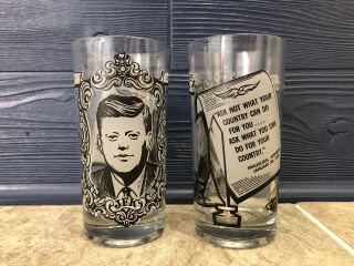 2 President JFK John Kennedy 1917 - 1963 Inaugural Address Drinking Glass Vintage 2