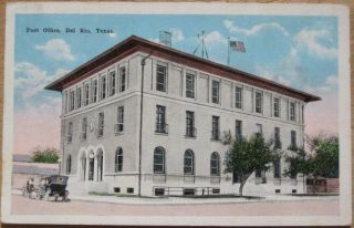 Del Rio,  Tx 1935 Postcard: Post Office Building - Brackettville,  Texas Postmark