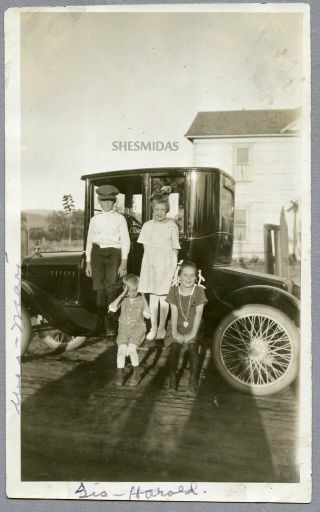 440 Posing On The Automobile Running Board,  Auto,  Car,  Kids,  Vintage Photo