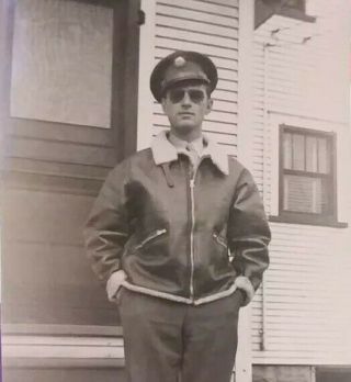 Vintage Old 1939 Photo Of Wwii Pilot Man Wearing Leather Bomber Flight Jacket