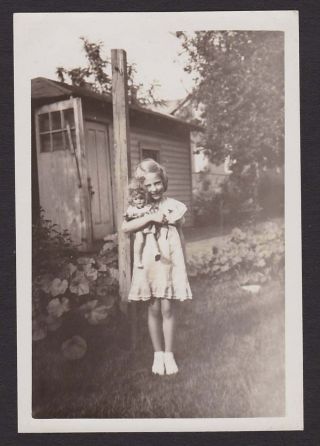 Cutest Scene Ever Girl Hugging Her Doll Old/vintage Photo Snapshot - K470