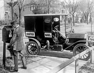 Photograph Of Post Office Mail Delivery Mailman & Truck Year 1919 8x10
