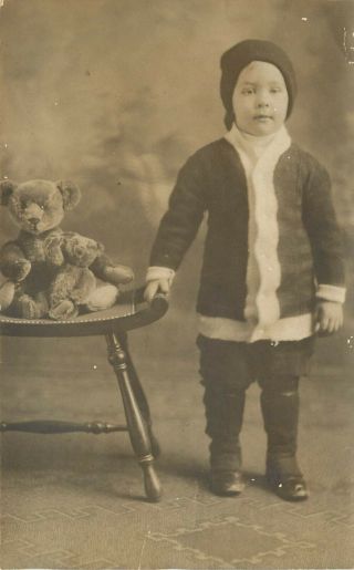 C1908 Rppc Postcard; Young Boy With 2 Brown Teddy Bears On Chair,  Trinidad Co