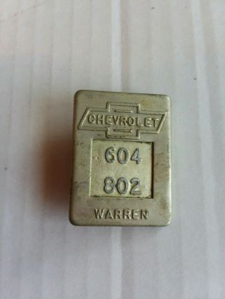 Vintage Chevrolet Employee Badge Warren County Cast Aluminum & Steel Back,  Pin