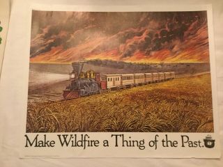 Vintage Smokey The Bear Forest Service Poster Prevent Prairie Wildfires Train 82