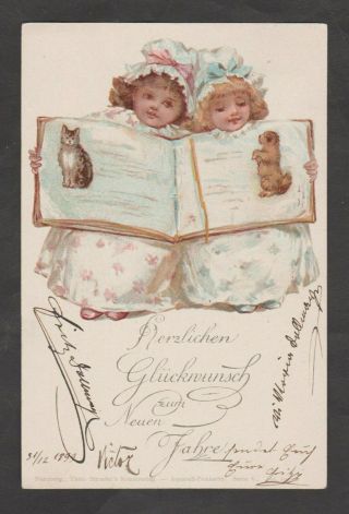 Children Read Cat & Dog Story Book,  Theo Stroefer,  1899