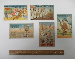 (5) Wwii Ww2 Us Military Comic Humor Linen Postcards Us Army Navy Risque Wz5668