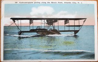 Atlantic City,  Nj 1920 Aviation Postcard: Seaplane/biplane/airplane On Beach