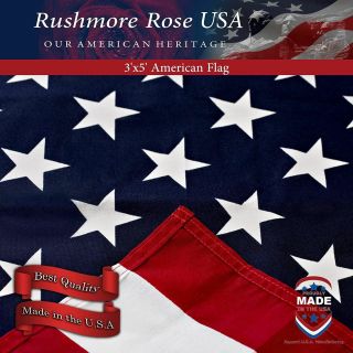 Us Flag 100 Made In Usa.  Cotton American Flag 3x5 Ft By Rushmore Rose Usa.