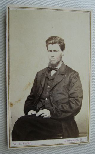 ANTIQUE CW ERA CDV PHOTO HANDSOME YOUNG MAN WITH BIG HAIR & BEARD BUTTERNUTS NY 2