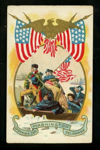 Patriotic Americana Vintage Postcard George Washington Crossing Delaware Emboss
