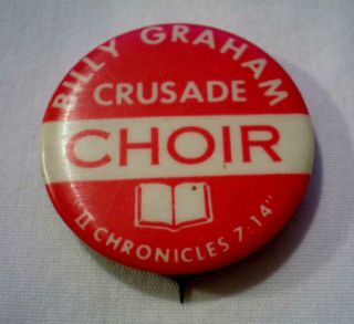 Rare Billy Graham Choir " 14 Chronicles 7:14 " Red & White Metal 1.  25 " Pin (589m)