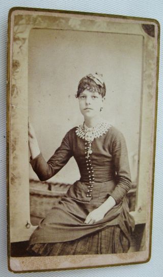 Cdv Photo Lovely Young Woman In Pretty Dress Sitting On Window Ledge Milwaukee