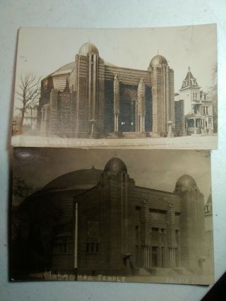 2 Old Real Photo Postcards 1910 Shriners Mohammed Temple In Peoria Illinois