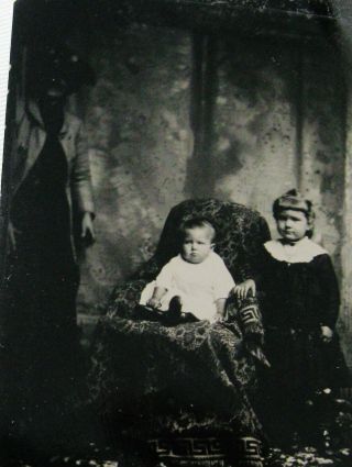 Tintype Photo Cute Children With Partially Hidden Black African American Nanny ?