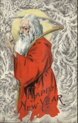 Year - Father Time W/ Scythe & Hourglass C1910 Postcard