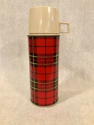 Thermos Co Brand Vintage Red Plaid Vacuum Quart Size 11” Tall King Seeley