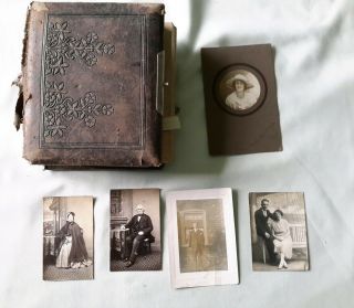 Antique Early 1888 Photo Family Album (poor) Plus 12 Vintage Photos