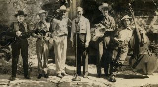 Country Music Radio 1930s Cowboy Band Candid Photo Western Fiddle Bass Guitar