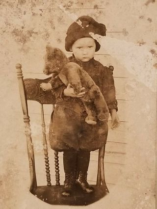 Vintage Real Photo Postcard Child Holding Teddy Bear Toy