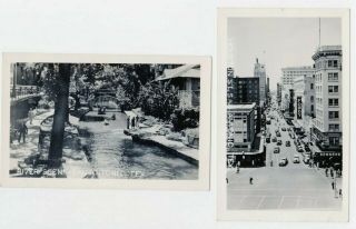 2 Vintage Rppc Postcards Houston Street & River Scene San Antonio,  Texas