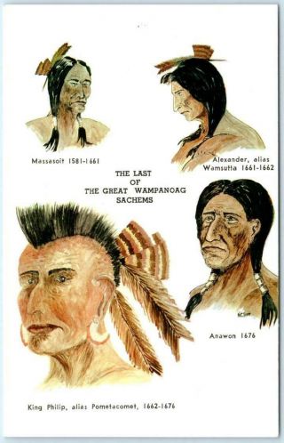 Native American Last Of The Great Wampanoag Sachems 1961 Ma.  & R.  I.  Postcard