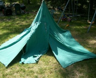 Vintage 1960s Boy Scouts Bsa Canvas Camping Miners Tent With Canvas Bag W Flaws