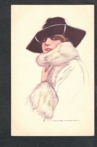 B153 Postcard Artist Signed Nanni Woman Art Deco