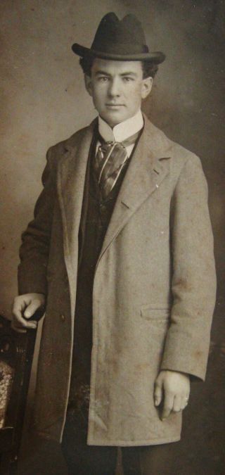 Cabinet Photo Exceptionally Handsome Dapper Young Man Wearing Coat & Hat