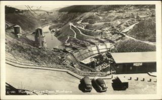 Cars & Bldg Hungry Horse Dam Mt C1950 Real Photo Postcard