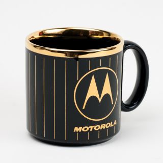 Motorola Black Mug W/ Gold Rim & Pin Stripes Coffee Tea Cup 12 Oz Breakfast