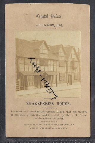 Old Cdv Of Shaksperes House,  The Crystal Palace,  April 1864.