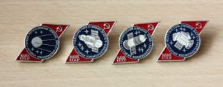 Ussr Vintage Russian Soviet Space 4 Pin Badges First Sputnik Rocket Rare