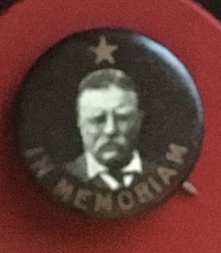 Vintage Teddy Roosevelt Memoriam Pin Back Button