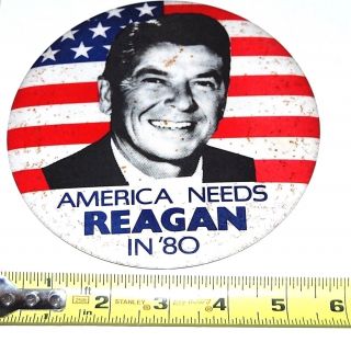 1980 Ronald Reagan 6 Inch Campaign Pin Pinback Badge Button President Political