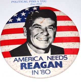 1980 RONALD REAGAN 6 INCH campaign pin pinback badge button president political 2